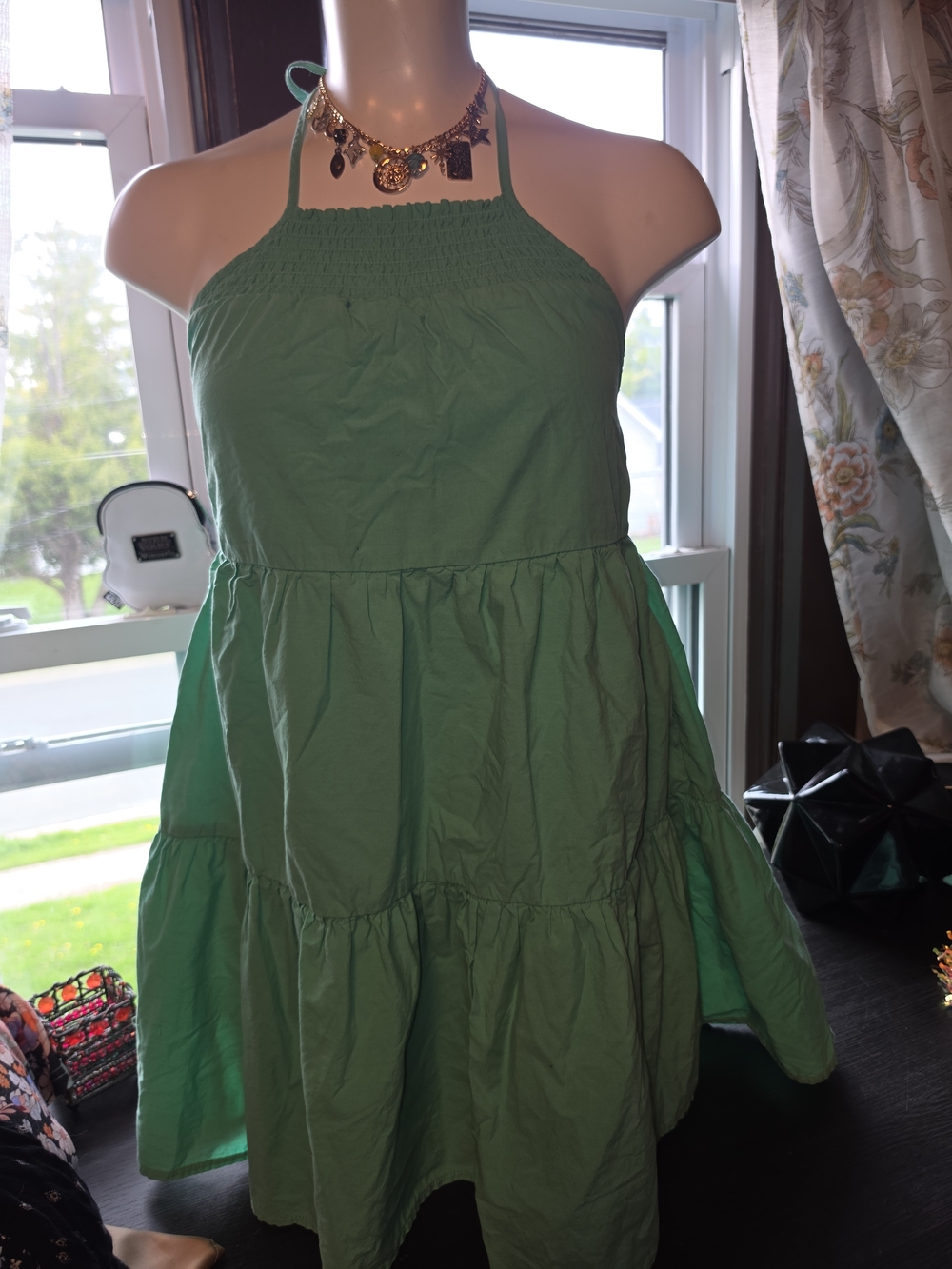 American Eagle Outfitters Green Halter Tiered Sundress